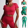 Lu Lu Align 1/2st Pad Women Yoga Seamless Set Workout ActiveWear Gym Fitness långärmad skörd topp hög midja leggings sport kostymer citroner ll träning