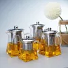 Bouteilles d'eau Verre de théière avec infuseur Résistant chauffé chauffé à thé de fleur de fleur tasse Clear Kettle Square Filtre Teaware Y231214