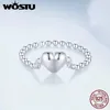 Anillos de boda Wastu Real 925 Sterling Silver Forma de corazón Anillo de banda de enlace para mujeres Anillo de cadena de cuentas Joyería Punk Regalo de fiesta CTR488 231214