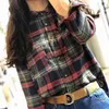 Kvinnors blusar skjortor 2022 Spring Autumn New Arts Style Women Långärmning Turn-Down Collar Loose Shirts Vintage Cotton Linen Plaid Casual Blus C254 YQ231214