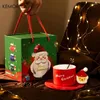 Mugs 400ML Ceramic Glass Cup With Spoon Lid Santa Milk Coffee Restaurant Creative Decorative Beverage Gift Box Set Christmas