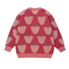 Kvinnors tröjor vinter japanska jordgubbe broderier tröja kvinnor söt vintage o-hals lös överdimensionerad pullover kvinnlig avslappnad varm stickad