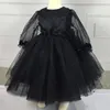 Mädchen Kleider Baby Mädchen Prinzessin Perle Blume Feder Kleid Lange Sleeve Infant Kleinkind Kind Vestido Party Geburtstag Kleidung 12M 14Y 231213