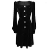 Sukienki swobodne Dabuwawa Velvet czarna sukienka ukochana szyja w stylu vintage jesień 2023 Kobiety luksusowe kropki diamenty imperium plisowana spódnica dm1cdr011