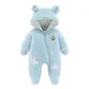 Rompers Cute Plush Bear Baby Romper Autumn Winter Keep Warm Hooded Infant Girl Overall Jumpsuit 3 6 9 12 Months born Boy Clothes 231214