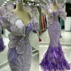 Ebi 2024 Aso Lavender Mermaid Prom Dress Beaded Crystals Feather Evening Formal Party Second Reception Birthday Engagement Gowns Dresses Robe De Soiree Zj10 es