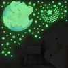 Luminous Cartoon Bear and Bunny on the Moon Stars Wall Stickers Emit Green Light Nursery Wall Decals Decorative Stickers for Kid