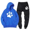 Herrspårar Män Tracksuit Cartoon Dog Tryckt Sweatshirt och Sweatpants Autumn Winter Warm Fleece 2 Piece Set Sportswear Male Suit