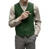 Herenvesten Herenvest Grijs V-hals Visgraat Tweed Jas Vintage Voor Bruiloft Banket Werkpak Set Vest