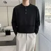 Suéteres masculinos 2023 redondo ne texturizado simples tricô manga longa solta retro lã suéter moda pulôver 4 cores casacos M-3XLephemeralew