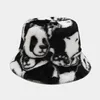 Beralar Kadın Karikatür Panda Desen Sahte Kürk Kova Şapkası Peluş Kış Kapağı