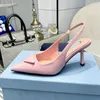 مصمم صندال امرأة كعب أحذية Slingback النعال العالي الكعب بغل فستان سيدة مضخة منزلقات أسود من الجلد الصيف غير الرسمي