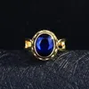 Trouwringen Punk Solid 14K Gold Blue Sapphire Ring voor Unisex Anillos De Wedding Bands Engagement 14 K Yellow Gold Sapphire Ring Box Anels 231214