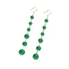 Boucles d'oreilles pendantes en perles de Jade vert naturel pour femmes, longues boucles d'oreilles pendantes, crochet suspendu, tendance, Vintage, cadeau pour fille, bijoux