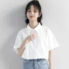 Blusas femininas camisas femininas estilo preppy sólido branco verão casual manga curta coreano moda chique blusas streetwear férias topos