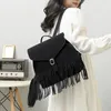 Bolsas de noche Mochila de cuero de gamuza vintage Mujeres Retro Borla PU Mochila con cordón Chicas Marrón Viaje Daypack Mujer Mochila XA811H 231213