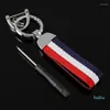 Keychains 2023 Tyskt italiensk brittisk skattmodell flagga Tricolor Ribbon Car Metal Key Chain Bag hänge