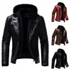 Men's Jackets Men 's PU Leather Jacket Personality Motorcycle Jacket Hooded Large Size Fashion Men' S Clothing 231213