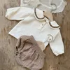 Set di abbigliamento Set di abbigliamento per neonati 03 anni in cotone organico design blu navy camicia per neonati per neonati Bloomerst 2 pezzi abbigliamento per bambini abbigliamento per neonati 231214