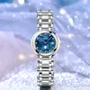 Frauen leichte horizontale horizontale diamantgelobte wasserdichte Sternmond Blue Quartz Uhr