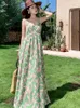 Sukienki swobodne kobiety eleganckie eleganckie kwiatowe nadruk plisowany maxi sukienka Summer Spaghetti Pasek V Nakień