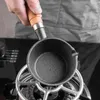 Pannor Mini Oil Pan Griddle Multifunktionell gjutjärnsmältkruka med trähandtag Baby Milk Heat Egg Freying