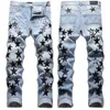 Jeans pour hommes designer déchiré broderie pentagramme patchwork pour tendance marque moto pantalon hommes maigre