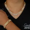 Chokers 12mm Iced Out Zirkonia Figaro Kette Halskette Silber Farbe Prong Miami Cuban China CZ Halskette Männer Hip Hop Schmuck 231214