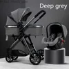 Kinderwagens # Luxe kinderwagen 3 in 1 draagbare reiswagen Opvouwbare kinderwagen Hoog landschap aluminium frame Geboren babykinderwagens # 273m Q231215