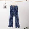 Calças femininas mulheres streetwear oco para fora denim de pernas largas chique harajuku vintage jeans primavera outono calças azul flor botão