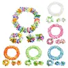 Collana orecchini set 4 pezzi fiori artificiali gioielli da turismo da spiaggia accessori per prestazioni multicolori forniture di stoffa in stile hawaiano per feste