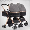 Wózki# wózki# wózki Twin Baby 3 w 1 Odłączany wysoki krajobraz Lekki składany absorbator podwójny dwa rękawy Koszyk DE DHK8V Q231215
