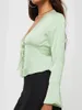 Women's Blouses Women Y2K Lace Trim Tie Front Crop Top Long Sleeve V Neck Open Up Cropped Cardigan Tops Satin Blouse Shirts