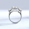 Wedding Rings Smyoue 12cttw Emerald Cut Full Engagement Ring for Women 3 Stones Sterling Silver 925 Band with Certificate 231212