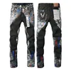 Designer de jeans pour hommes leggings masculins à la broderie déchirée de broderie de peinture à legging droit mince de mode masculine de mode masculine marque vintage pantalon moto