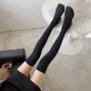 Boots Thigh High Boots Shoes Sock Women's Over-the-knee Elegant Woman Sexy Tights Chunky Heels Autumn Winter Knitting Long boot 231214