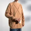 メンズセーター最高品質のセーターコートカラーコントラストダイヤモンドチェッククルーネックカジュアルルーズプルオーバー男性オールマッチボトム