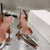 Amina Muaddi Rosie Crystal-embelished Bow-Detailed Silk Pumps Shoes Spool Heeled Sandals Women Luxury Designer Dress Shoe Evening Factory 신발