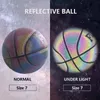 Balles vente PU basket-ball réfléchissant balle lueur basket-ball taille 7 extérieur intérieur balle brillant lumineux basket-ball cadeau 231213