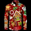 Chemises décontractées pour hommes Année thème de Noël Père Noël brillant 3D imprimé chemises pour hommes chemisier à manches longues Y2k mode vacances hauts de fête vêtements 231213