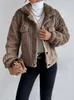 Womens Jackets Winter Women Rabbit Plush Jacket Faux Fur Thick Coat Casual Long Sleeve Loose Overcoat Female Outerwear Autumn Ladie Button 231214