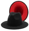 Unisexe Noir Rouge Patchwork Laine Feutre Floppy Jazz Fedora Chapeaux Hommes Femmes Mode Fête Chapeau Formel Large Bord Panama Trilby Cap5274805