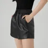 Dames shorts elastische taille riem zwart pu lederen vintage brede pijpen korte broek vrouwelijke a-lijn losse casual mini-broek