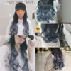 Ball Caps Women's Hat Wig One Peak Cap Haze Blue Large Wavy Long Hair Wig Synthetic Hair Dark Brown Black Curly Wig Baseball Cap YQ231214