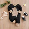 Rompers Spring and Autumn Boys Girls Girles Cute Cartoon Teddy Bear Short Plush broderad långärmad baby bodysuit 231214