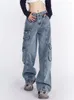 Jeans Femme JMPRS Y2K Femmes Jean Washed Fashion Cargo Denim Pantalon Rétro High Street Couple Harajuku Simple Baggy Casual Pantalon large