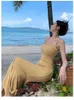 Casual Dresses Summer Black Backless Mermaid Slip Dress Women Yellow Sexy Club Slim BodyCon Wrap Hip Elegant Gown Party Long Sundress