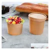 Conteneurs à emporter jetables Gobelets en papier kraft Bols à soupe Conteneurs de crème glacée Coupe à dessert jetable avec couvercles Livraison directe Ho Dh4Na