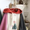 Women's Hoodies 138cm Bust Autumn Winter Women Mori Kei Girl Loose Floral Embroidered Patchwork Hooded Cozy Warm Fleeced Cotton Sweatshirts