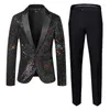 بدلات الرجال (Blazer Pant) أزياء رجال ترتر بدلة 2 قطعة الذهب / الفضة 2023 فاخر مرحلة المرحلة الطرف منقوشة فستان فضفاض